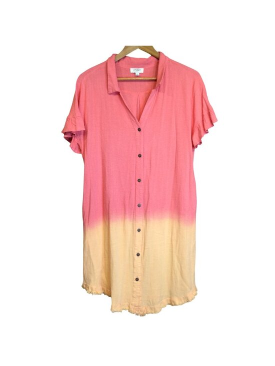 Umgee Dresses & Skirts - Umgee USA Womens Linen Blend Ombre Button Up Shirt Dress Frayed Hem Size L Boho
